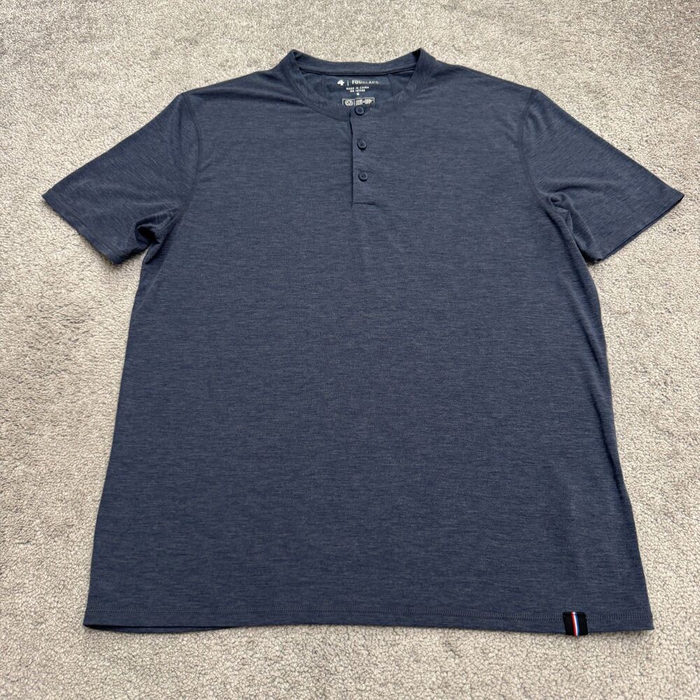 Fourlaps Re-Up Performance Henley T-Shirt Mens Small Heathered Navy Blue Tee Top